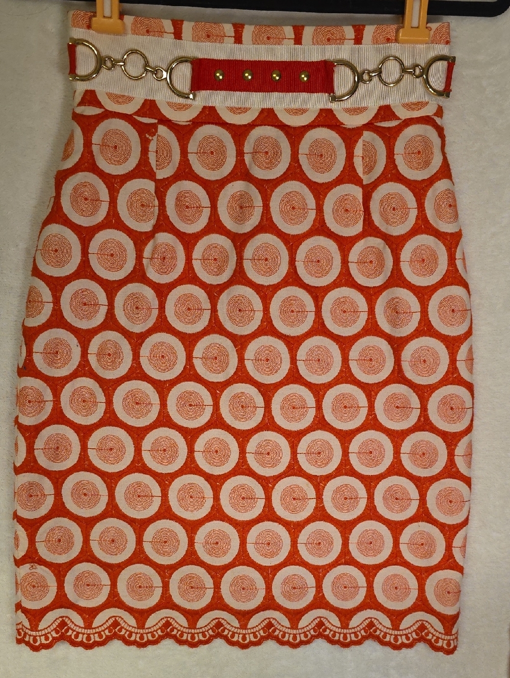 Antonio Melani Vintage A-Line Orange Red Embroidered Belted Detail Zip-up Size 0